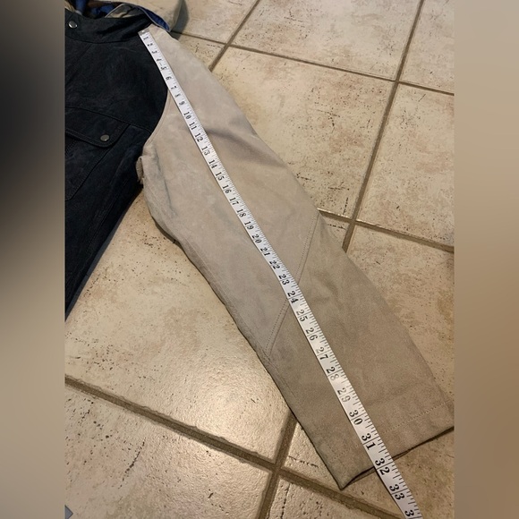 Blink Genuine Leather Colorblock Jacket XL Black Suede & Beige Hooded Parka - Picture 13 of 16